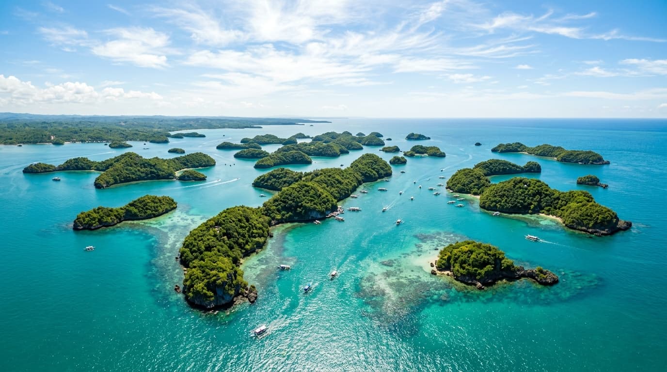 Aerial view of the Hundred Islands National Park